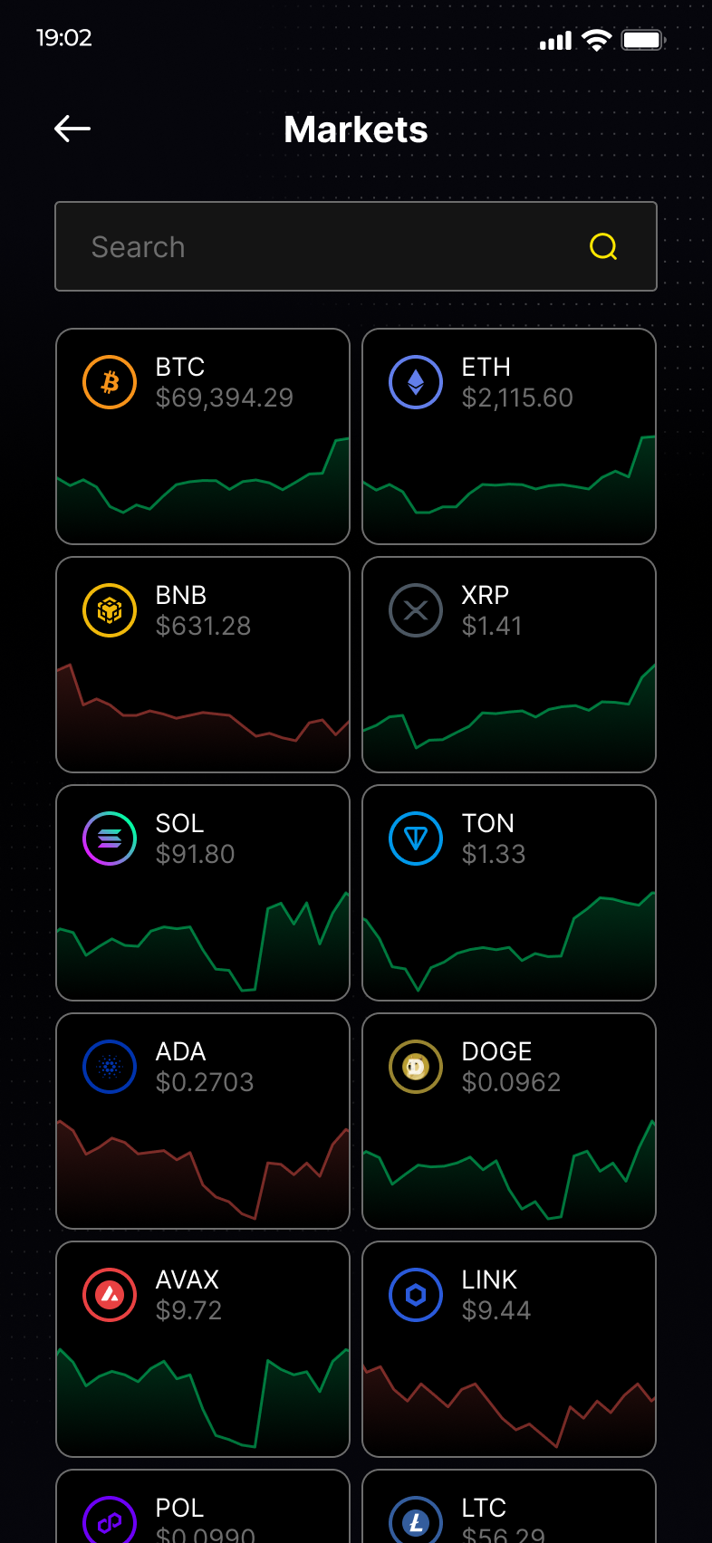 MKX cryptocurrency markets screen
