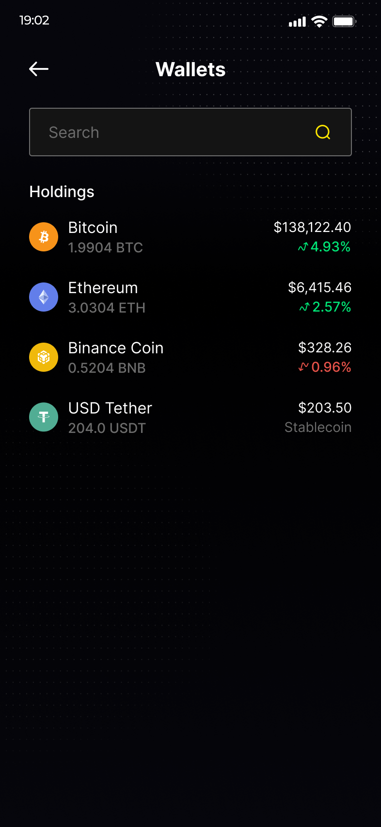 MKX crypto wallets screen